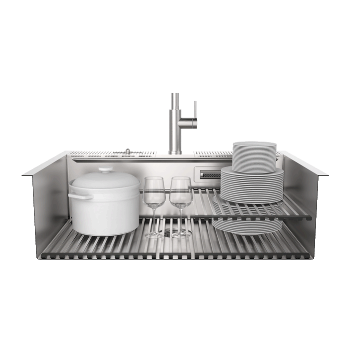 Forno Acqua 33-Inch Drop-In/Undermount 40/60 Double Bowl Stainless Steel Sink with Waterfall Faucet (H-XN30)