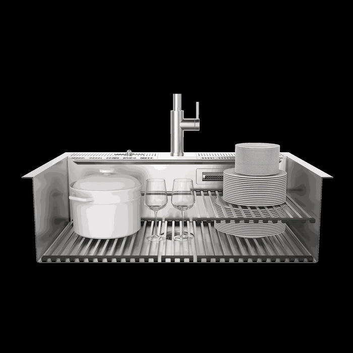 Forno Acqua 33-Inch Drop-In/Undermount MultiSINK Workstation Sink with Waterfall Faucet &... Kitchen Appliance - Side View