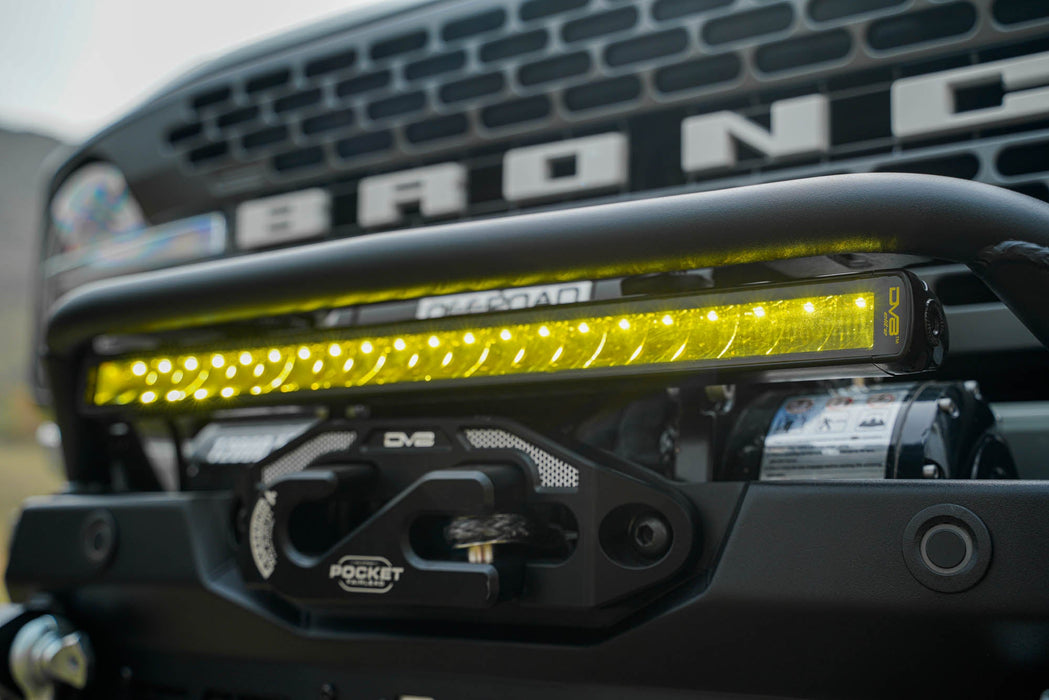 DV8 Offroad 20-Inch Elite Series Amber LED Light Bar Single Row – installed on vehicle, image 10 of 15