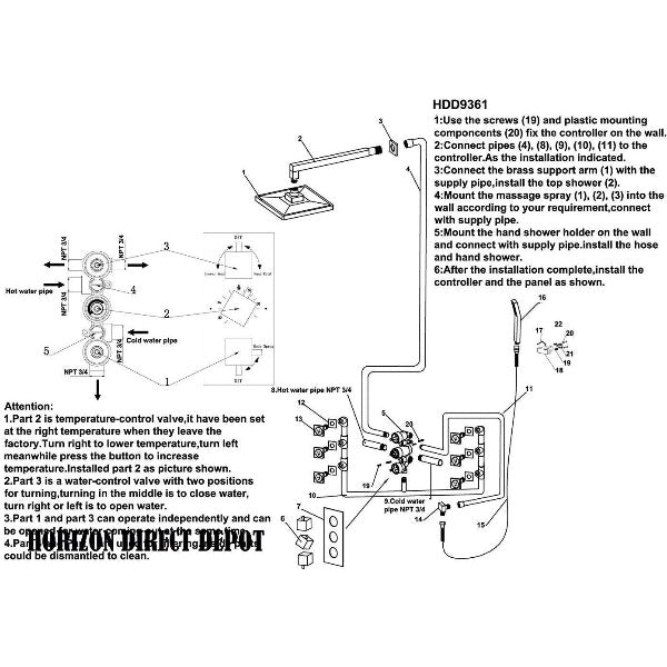 Cascada Showers 20" Cascada Tuscany Rainfall LED Luxury Shower System, Brushed Nickel Finish - Product Image 8