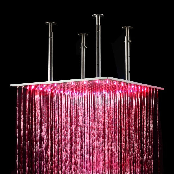 Cascada Square Ceiling Mount Rainfall LED Shower Head (Include Shower Arm) - Detail View