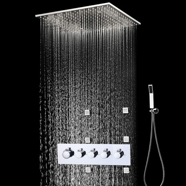 Cascada Showers 20" Square Ceiling Mounted Thermostatic Shower System 4 Rainfall Mode - Main Product Image
