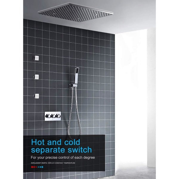 Cascada Showers 20" Square LED Ceiling Mounted Thermostatic Shower System - Product Image 9