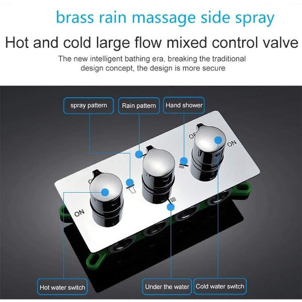 Cascada Showers 20" Square LED Ceiling Mounted Thermostatic Shower System - Alternate View