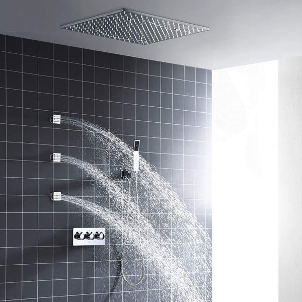 Cascada Showers 20" Square LED Ceiling Mounted Thermostatic Shower System - Main Product Image