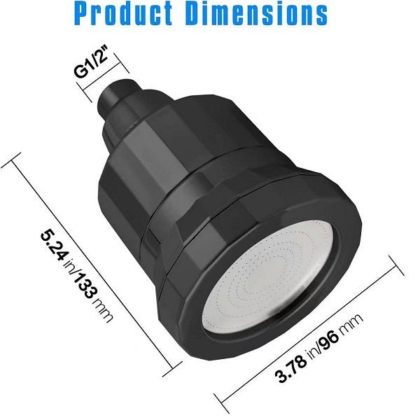 Cascada Filtered Shower Head Black - Side View
