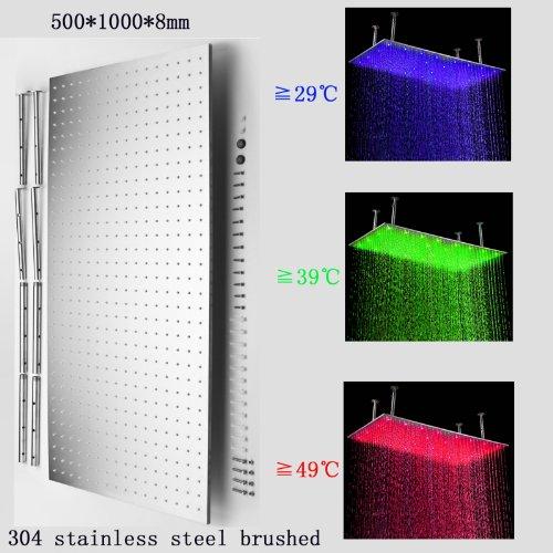 Cascada Showers 20"X40" Luxury Rectangular LED Rain Shower Head Brushed Stainless Steel - Detail View 2