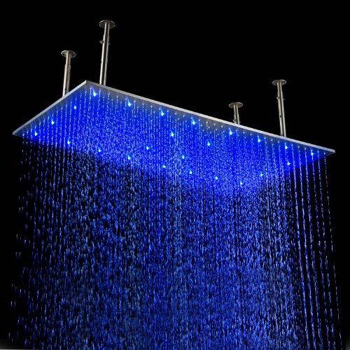 Cascada Showers 20"X40" Luxury Rectangular LED Rain Shower Head Brushed Stainless Steel - Main Product Image