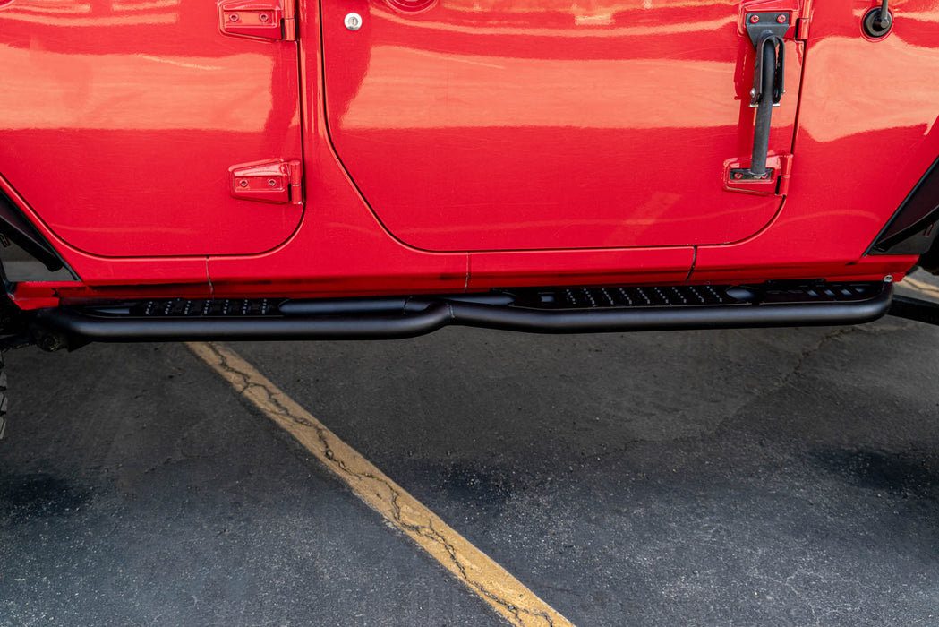 DV8 Offroad 2007-2018 4-Door Jeep Wrangler JK OE Plus Side Steps – installed on vehicle, image 5 of 16