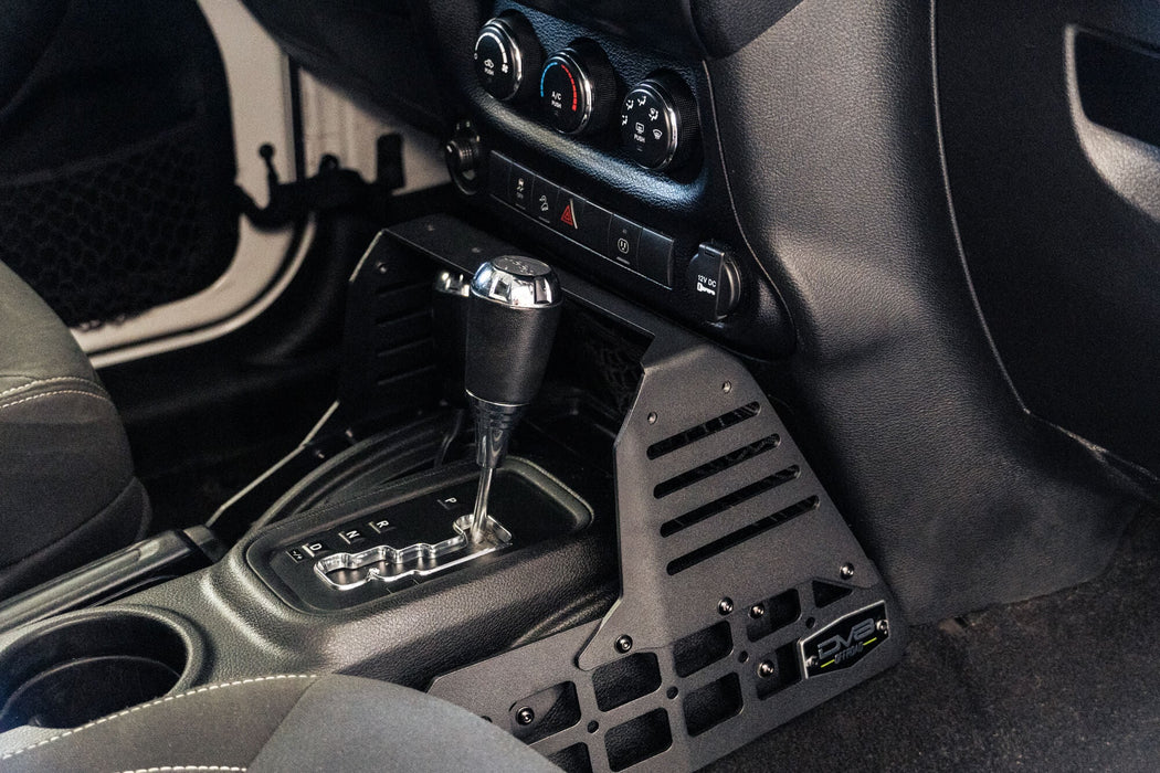 DV8 Offroad 2007-2018 Jeep Wrangler JK Center Console Molle Panels & Device Bridge – installed on vehicle, image 7 of 19