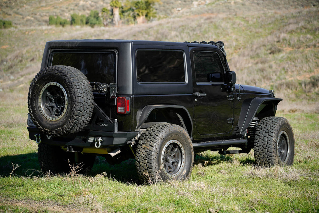 DV8 Offroad 2007-2018 Jeep Wrangler JK Tire Carrier for MTO Bumper – installed on vehicle, image 12 of 20