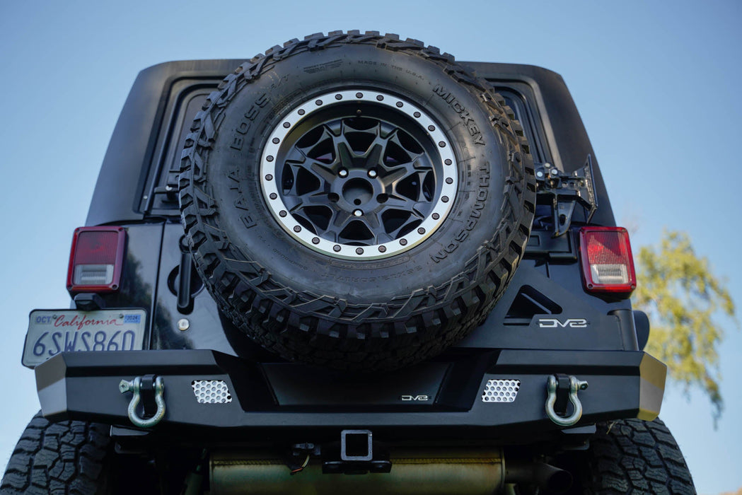 DV8 Offroad 2007-2018 Jeep Wrangler JK Tire Carrier for MTO Bumper – installed on vehicle, image 10 of 20
