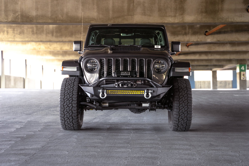DV8 2007-2026 Jeep Wrangler JK/JL & Gladiator JT FS-1 Series Stubby Front Bumper – installed on vehicle, image 11 of 20