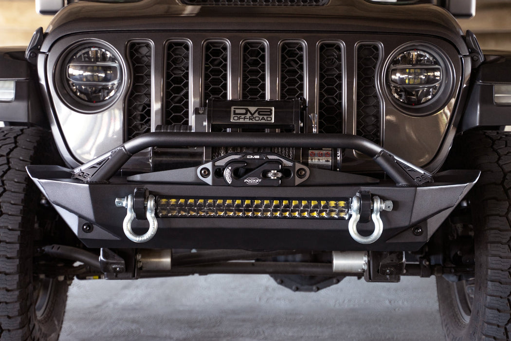 DV8 2007-2026 Jeep Wrangler JK/JL & Gladiator JT FS-1 Series Stubby Front Bumper – installed on vehicle, image 12 of 20