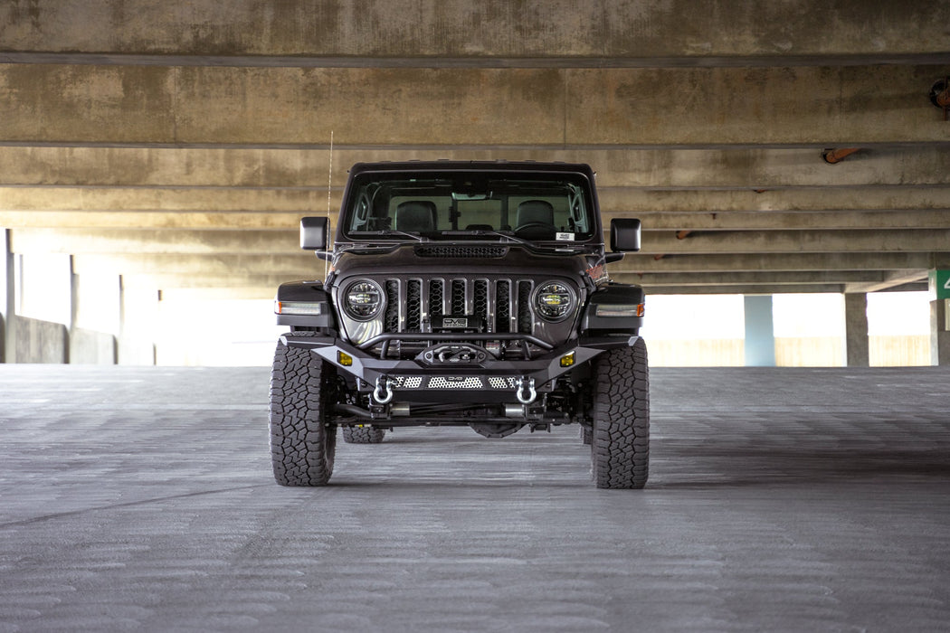 DV8 Offroad 2007-2026 Jeep Wrangler JK/JL & Gladiator JT MTO Series Front Bumper – installed on vehicle, image 14 of 20