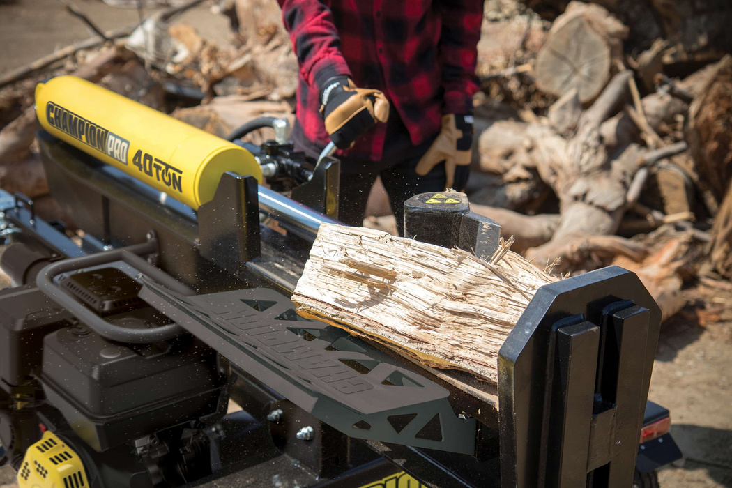 Champion 201091 Pro 40-Ton Log Splitter Horizontal/Vertical Full Beam Gas With Auto Return New - Side View