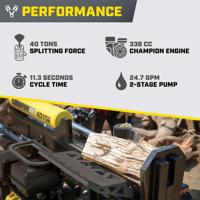 Champion 201091 Pro 40-Ton Log Splitter Horizontal/Vertical Full Beam Gas With Auto Return New - Installation View