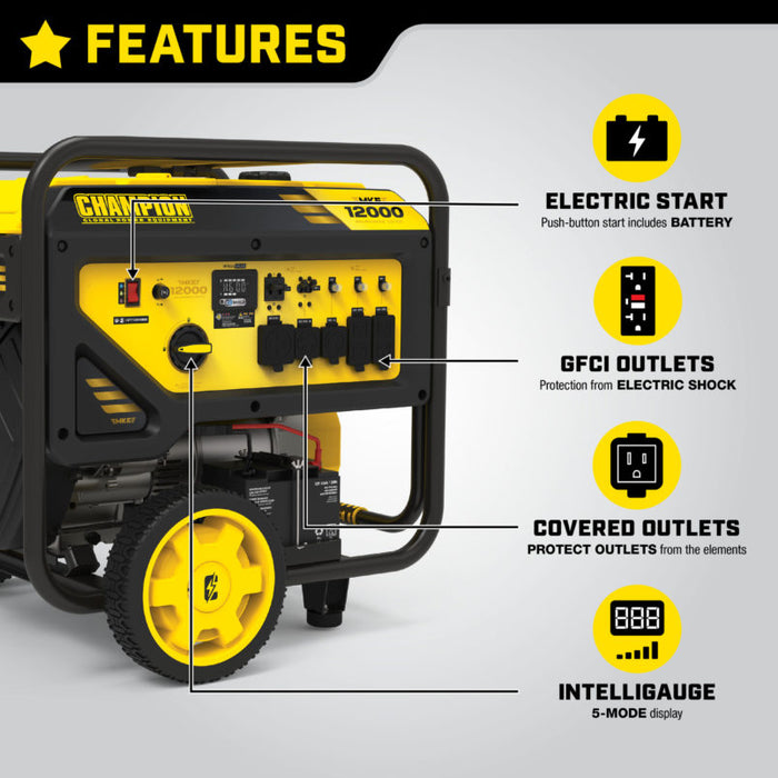 Champion 201160 12000W/15000W Generator Gas 50A Electric Start with CO Shield New - Lifestyle View