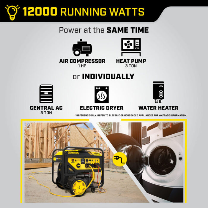 Champion 201160 12000W/15000W Generator Gas 50A Electric Start with CO Shield New - Dimensions