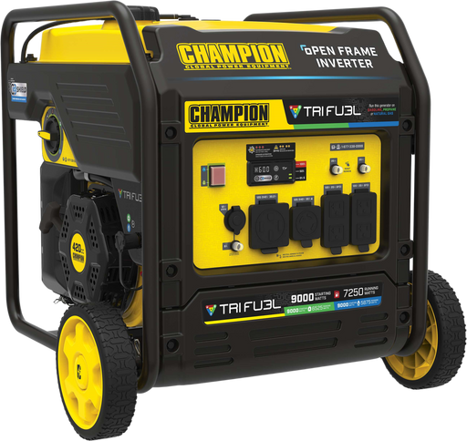 Champion 201176 7250W/9000W Generator Tri-Fuel Gas Propane Natural Gas 50A Inverter Open Frame CO Shield Electric Start New