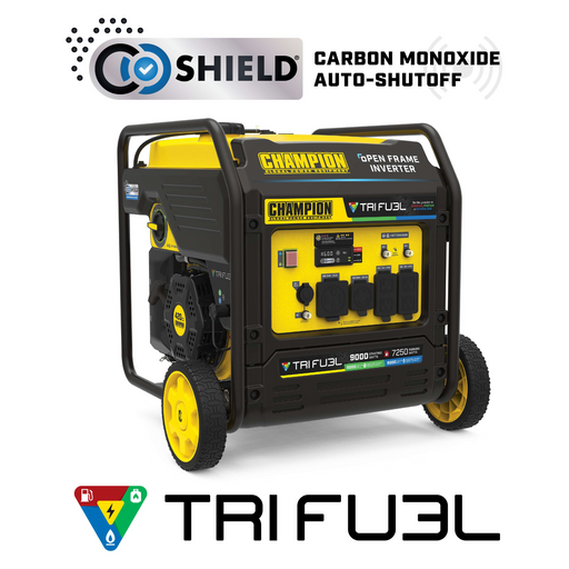 Champion 201176 7250W/9000W Generator Tri-Fuel Gas Propane Natural Gas 50A Inverter Open Frame CO Shield... - Side View