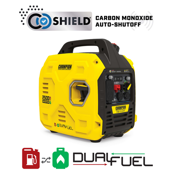 Champion 201183 1850W/2500W Generator Dual Fuel Gas Propane Inverter Low THD CO Shield New - Lifestyle View