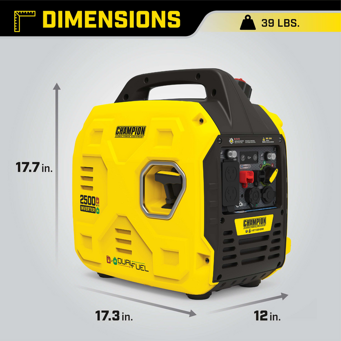 Champion 201183 1850W/2500W Generator Dual Fuel Gas Propane Inverter Low THD CO Shield New - View 9