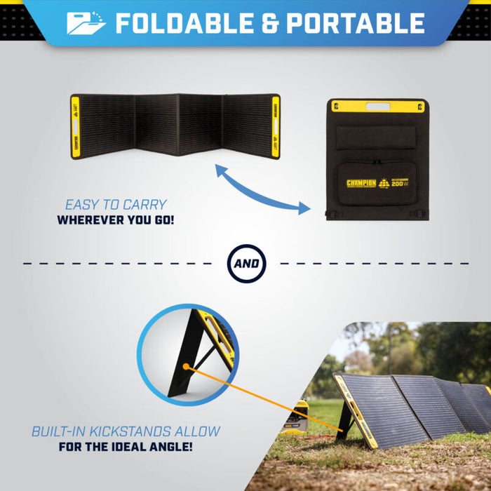 Champion 201247 Solar Panel 200W Foldable Monocrystalline Cells New - Lifestyle View