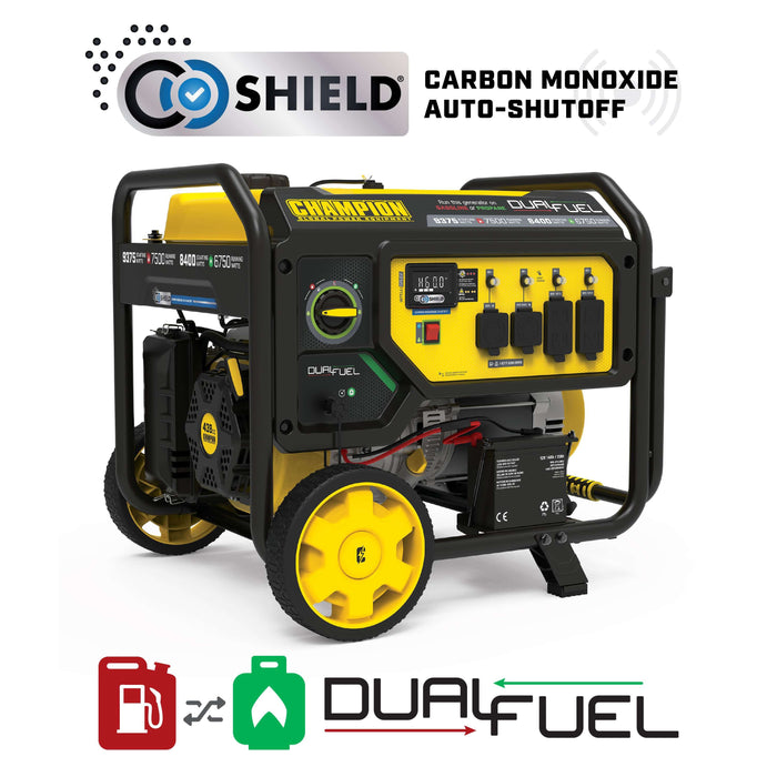 Champion 201281 7500W/9375W Generator Dual Fuel Gas Propane CO Shield Electric Start New - Detail View