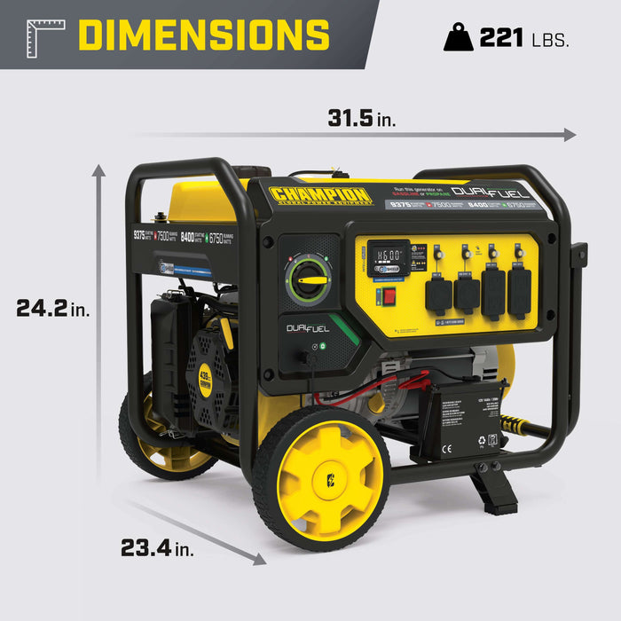 Champion 201281 7500W/9375W Generator Dual Fuel Gas Propane CO Shield Electric Start New - Installation View