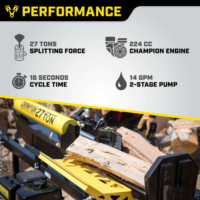 Champion 201312 27-Ton Log Splitter Horizontal/Vertical Full Beam Gas with Auto Return New - Lifestyle View