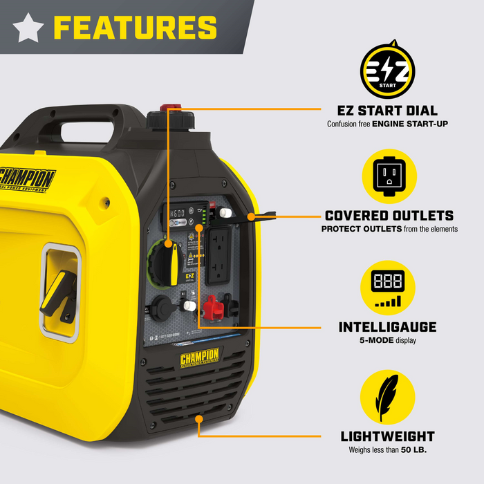 Champion 201317 1850W/2500W Generator Gas Inverter New - Dimensions