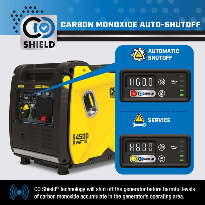Champion 201318 3500W/4500W Generator Gas Inverter Low THD CO Shield New - Detail View