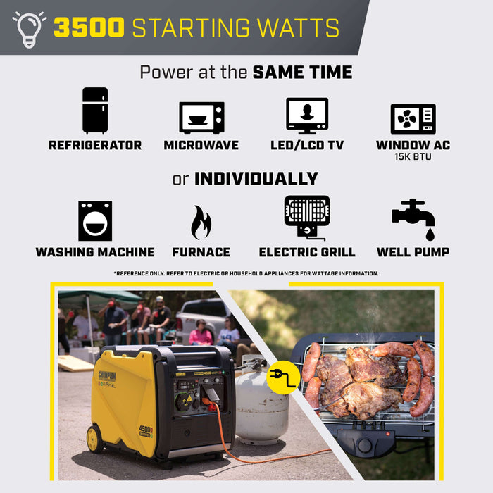 Champion 2001319 3500W/4500W Generator Dual Fuel Inverter Electric Start with CO Shield New - Dimensions