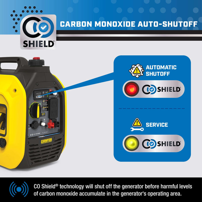 Champion 201323 1850W/2500W Generator Inverter Dual Fuel Gas Propane with CO Shield New - Close-Up