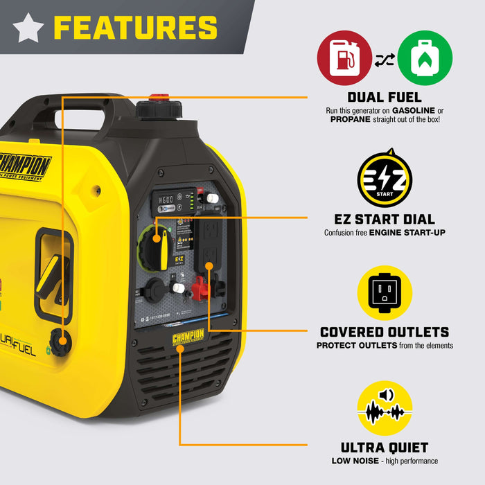 Champion 201323 1850W/2500W Generator Inverter Dual Fuel Gas Propane with CO Shield New - Dimensions