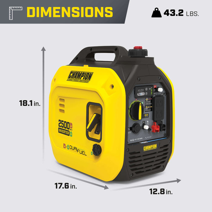 Champion 201323 1850W/2500W Generator Inverter Dual Fuel Gas Propane with CO Shield New - View 10