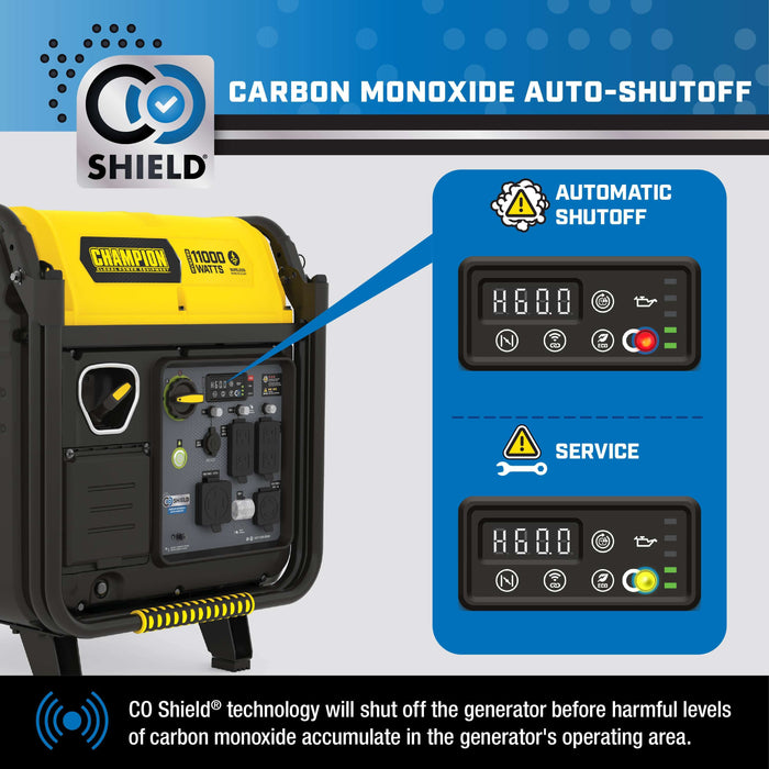 Champion 201407 9000W/11000W Generator Gas Inverter 50 Amp Low THD CO Shield Remote Start New - Detail View