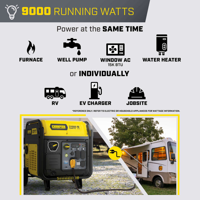 Champion 201407 9000W/11000W Generator Gas Inverter 50 Amp Low THD CO Shield Remote Start New - Dimensions
