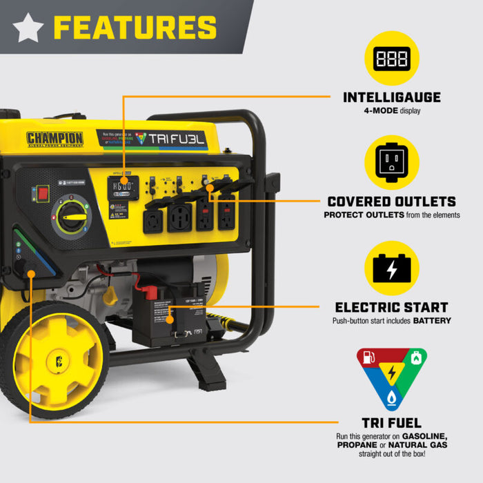 Champion 201438 10000W/12500W Generator Tri-Fuel Gas Propane Natural Gas CO Shield 50 Amp Electric Start New - Dimensions