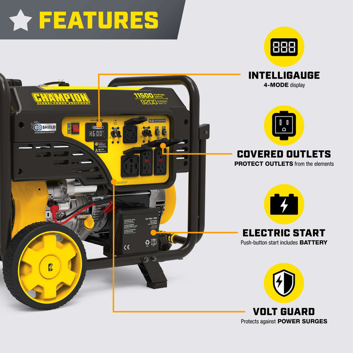 Champion 201494 9200W/11500W Generator 50 Amp Gas Electric Start CO Shield New - Lifestyle View
