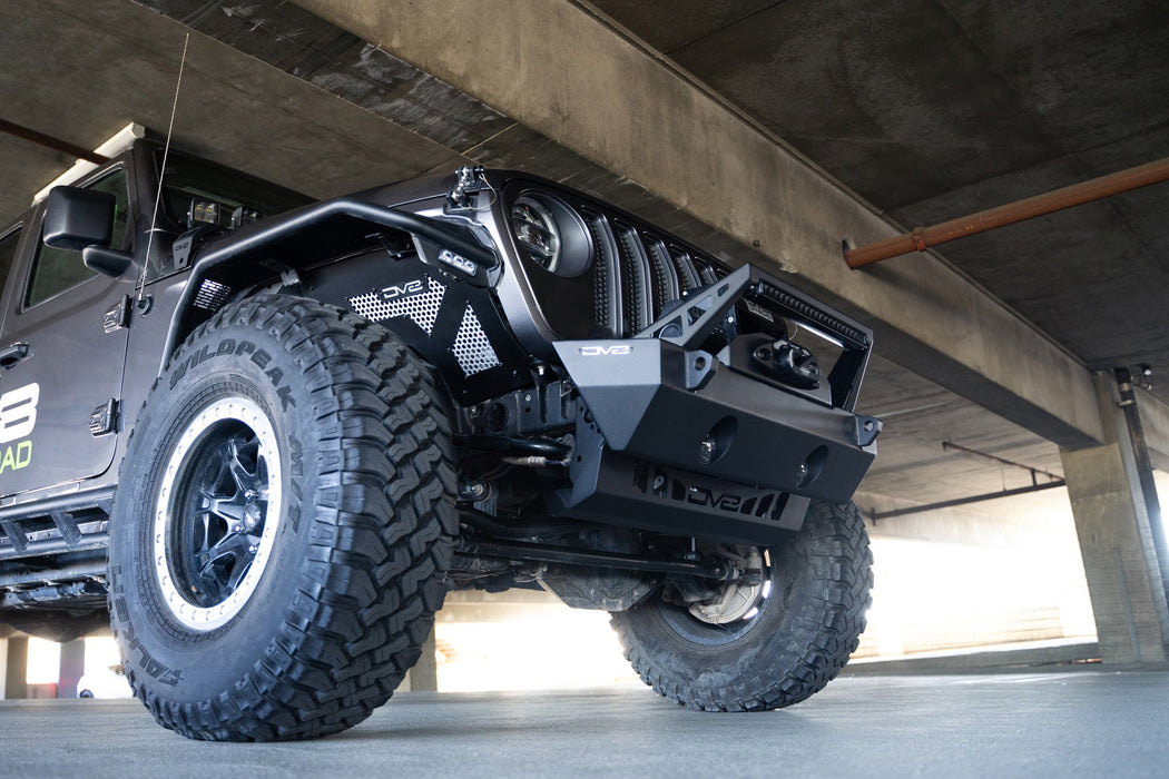 DV8 Offroad 2018-2026 Jeep JL & JT Sway Bar Disconnect Skid Plate – installed on vehicle, image 14 of 20