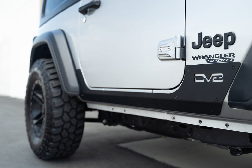 DV8 Offroad 2018-2026 Jeep Wrangler JL 2-Door Rock Skins – installed on vehicle, image 9 of 15