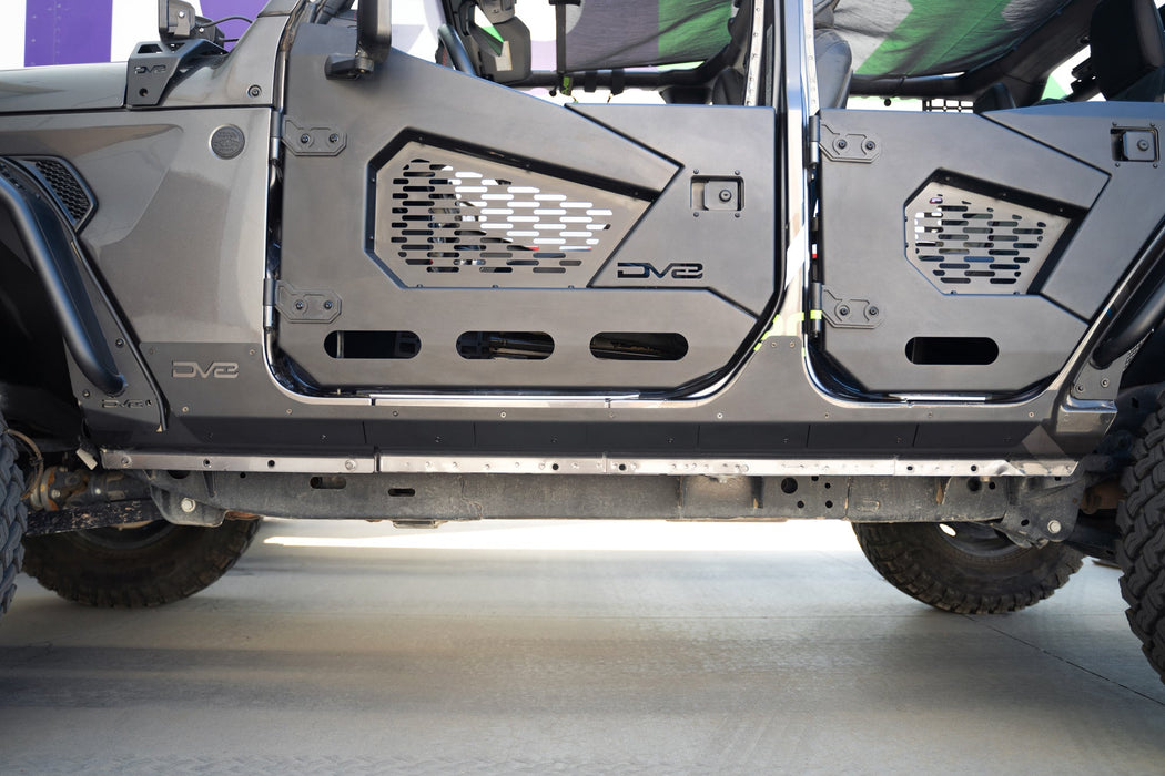 DV8 Offroad 2018-2026 Jeep Wrangler JL 4-Door Rock Skins – installed on vehicle, image 2 of 16