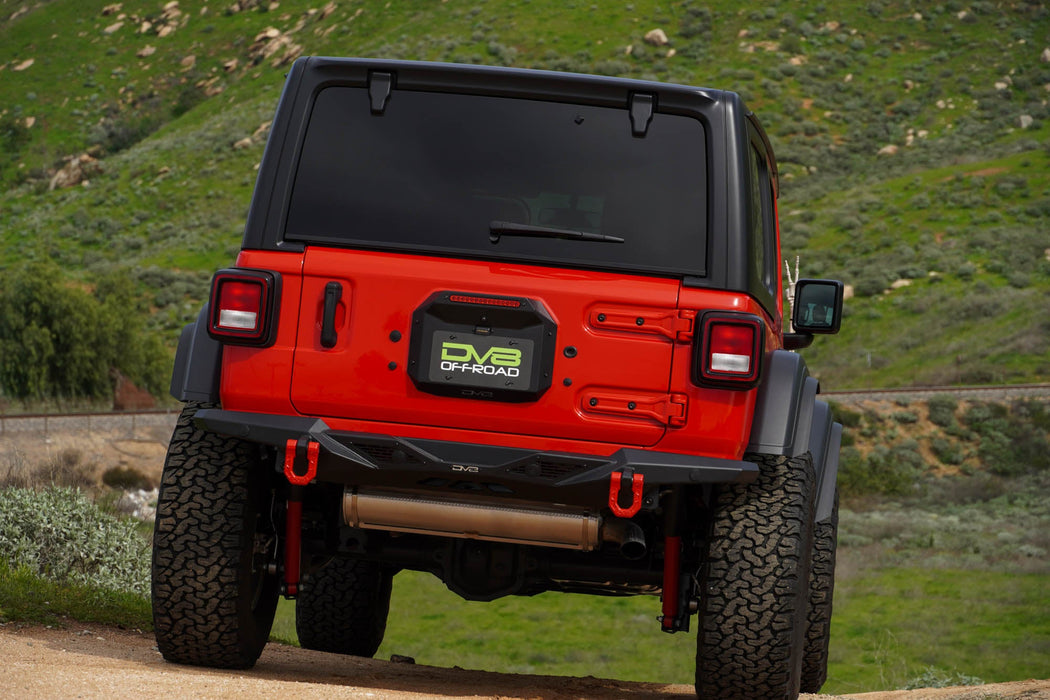 DV8 Offroad 2018-2026 Jeep Wrangler JL Spare Tire Delete – installed on vehicle, image 6 of 12