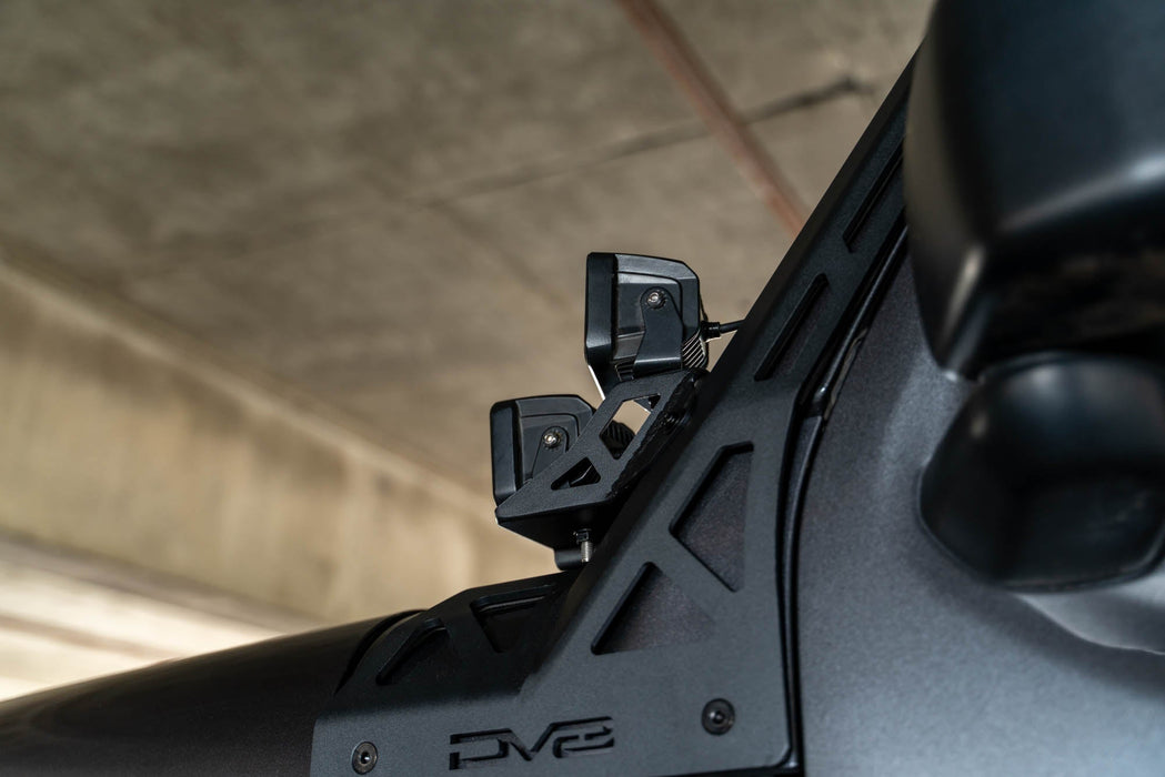 DV8 Offroad 2018-2026 Jeep Wrangler JL & Gladiator JT A-Pillar Dual Light Pod Mounts – installed on vehicle, image 8 of 14