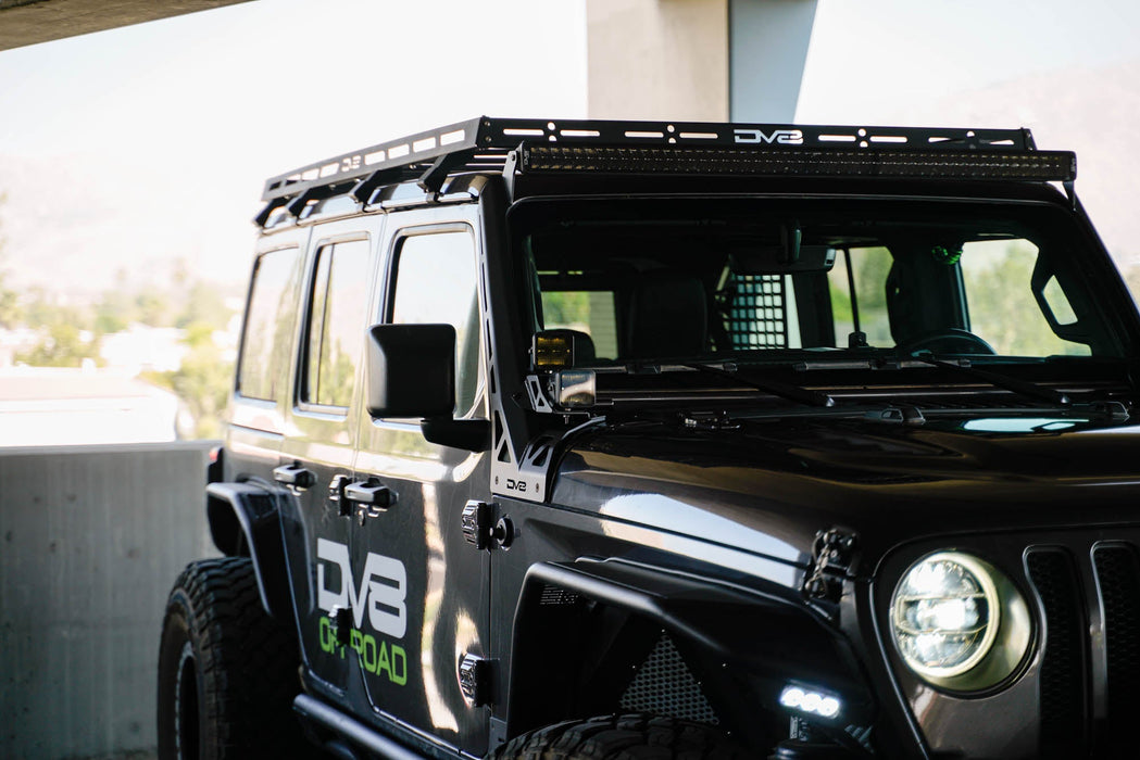 DV8 Offroad 2018-2026 Jeep Wrangler JL & Gladiator JT A-Pillar Dual Light Pod Mounts – installed on vehicle, image 9 of 14
