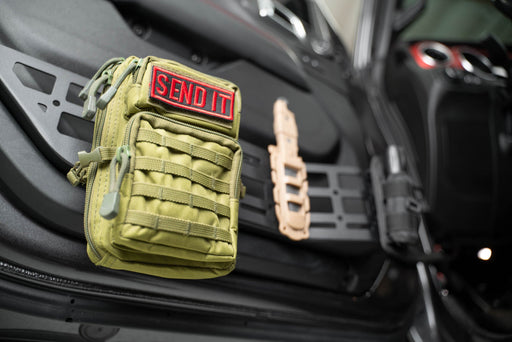 DV8 Offroad 2018-2026 Jeep Wrangler JL & Gladiator JT Front Door Pocket Molle Panels – installed on vehicle, image 2 of 12