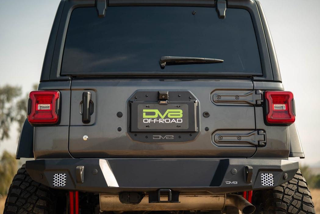 DV8 Offroad 2018-2026 Jeep Wrangler JL Spare Tire Delete w/ Camera Holder – on the trail, image 4 of 10