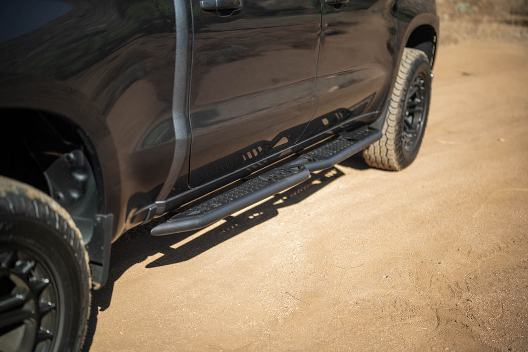 DV8 2019-2026 GMC Sierra 1500 & Chevrolet Silverado 1500 Crew Cab OE Plus Side Steps – installed on vehicle, image 10 of 19